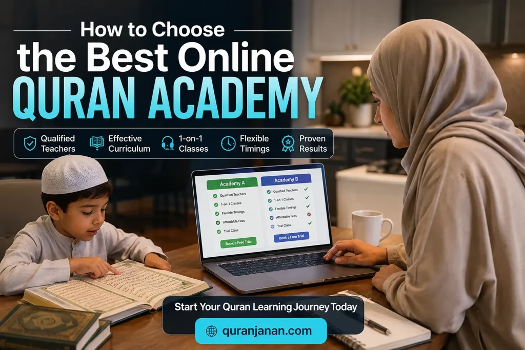 parent comparing options to find the best online Quran academy